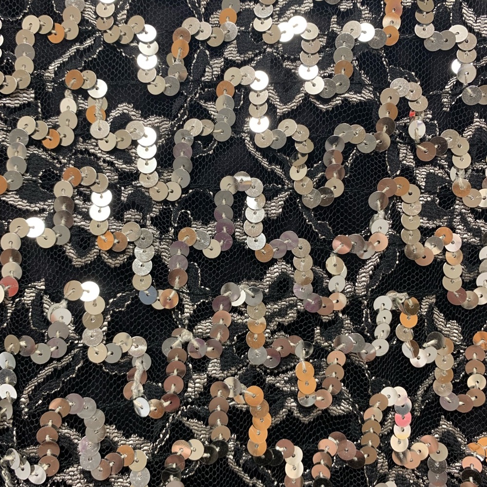 Vtg 80s Black Blouse w/Metallic Silver Sequins, Sz M - Picture 3 of 7